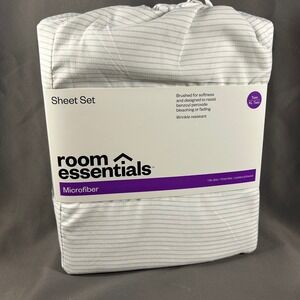 Room Essentials Sheet Set Microfiber Wrinkle Resistant Twin XL Gray Stripe